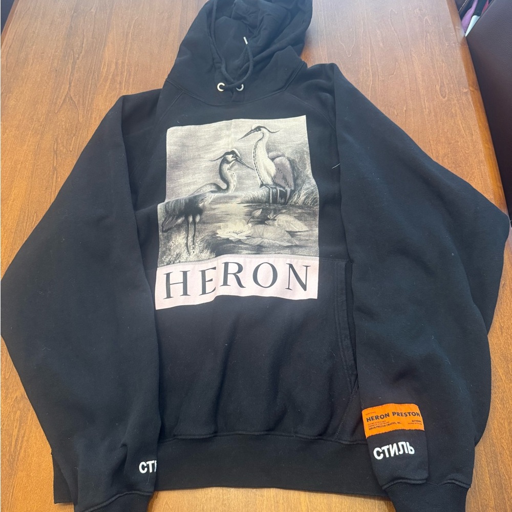 Heron Preston Black Sweatshirt with Orange Logo Patch